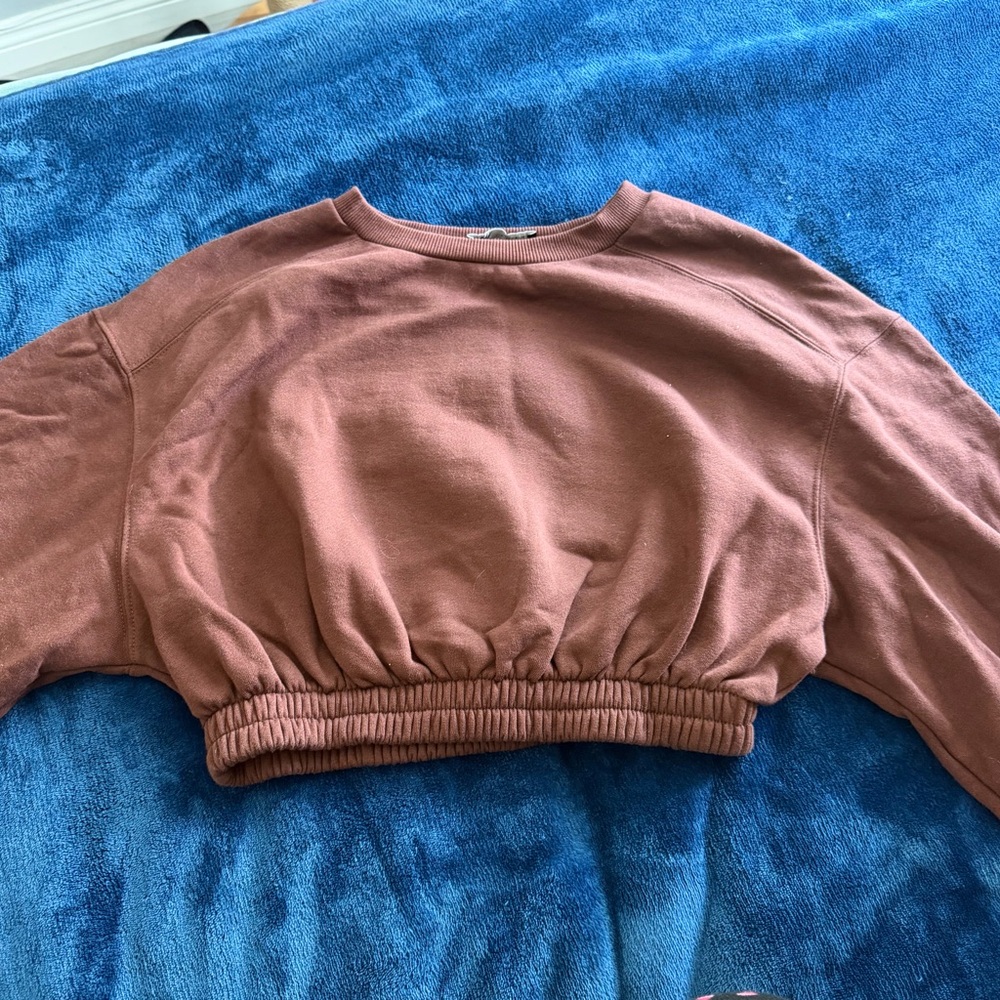 Zara Cropped Rose-Mauve Sweatshirt with Elastic Hem
